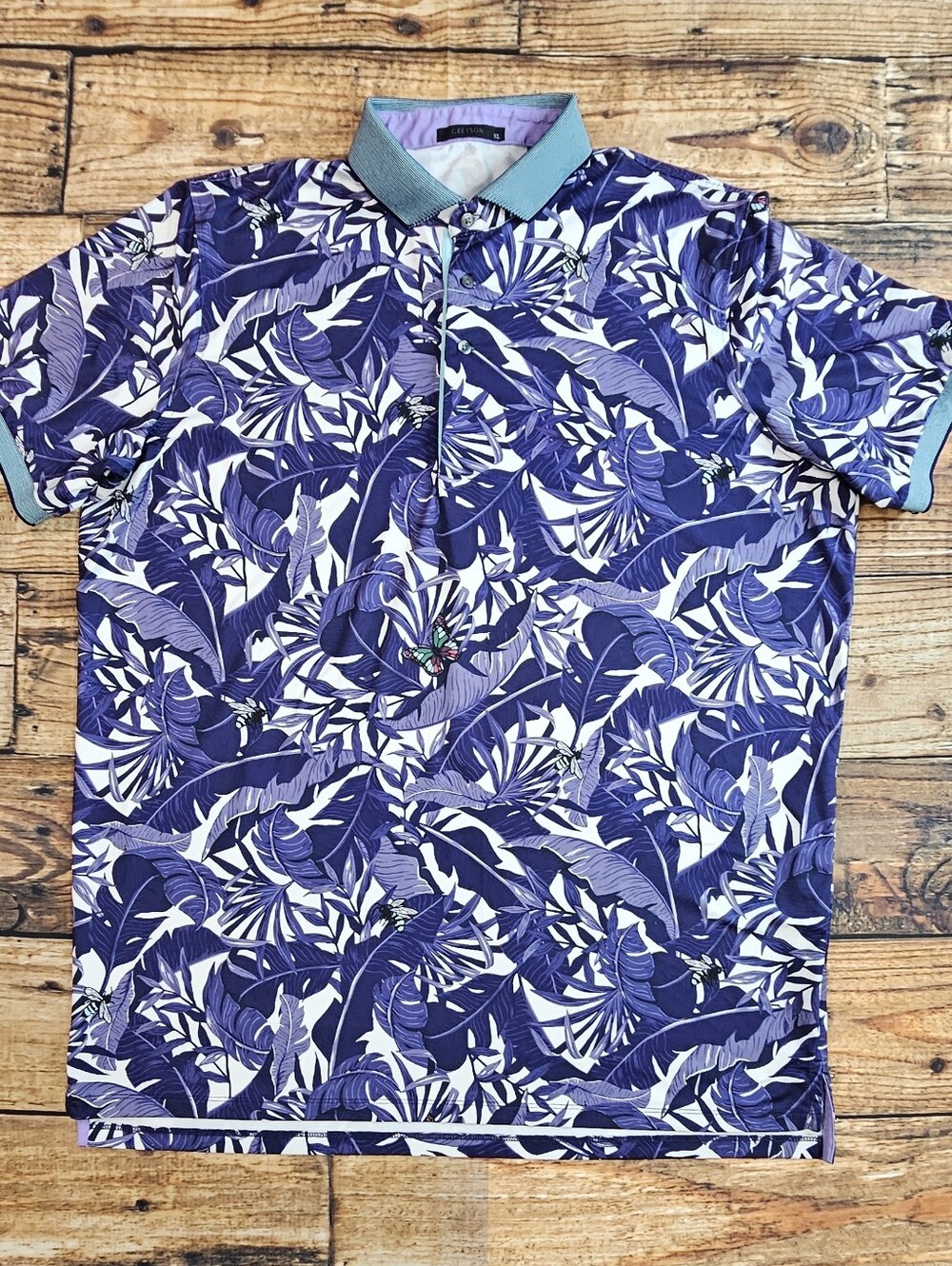 Greyson Lost World Purple Floral Golf Polo Shirt Bees & Butterflies Men's XL